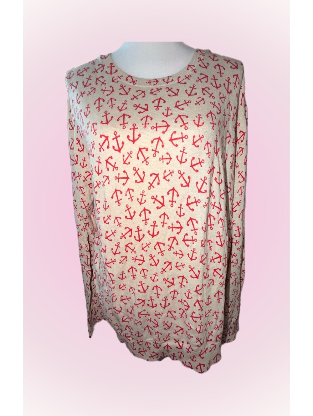 Womens Size XXL Old Navy Cream Colored Thin Knit Pullover Sweater with Anchors